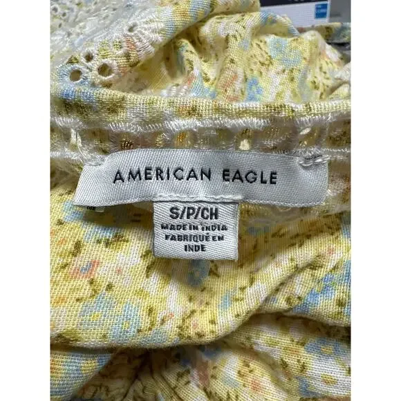 American Eagle Garden Party Wrap Dress Size Small Tiered Yellow Floral Cottage - Picture 5 of 8